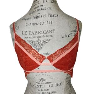 Intimo Colombia Lace Plunge Bra Womens Small Pink Rust Underwire Adjustable